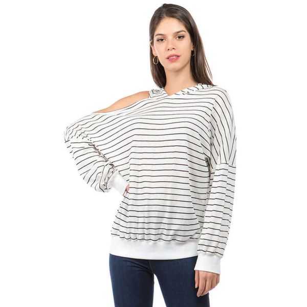 

stripe spring 2019 new women's navy long sleeve wide truffle shoulder cap sweater, Black;gray
