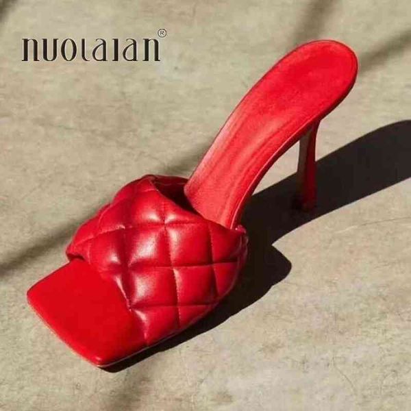 

women high heels sandals ladies high heel slippers square toe thin heel fashion female slides summer shoes mules y220221, Black