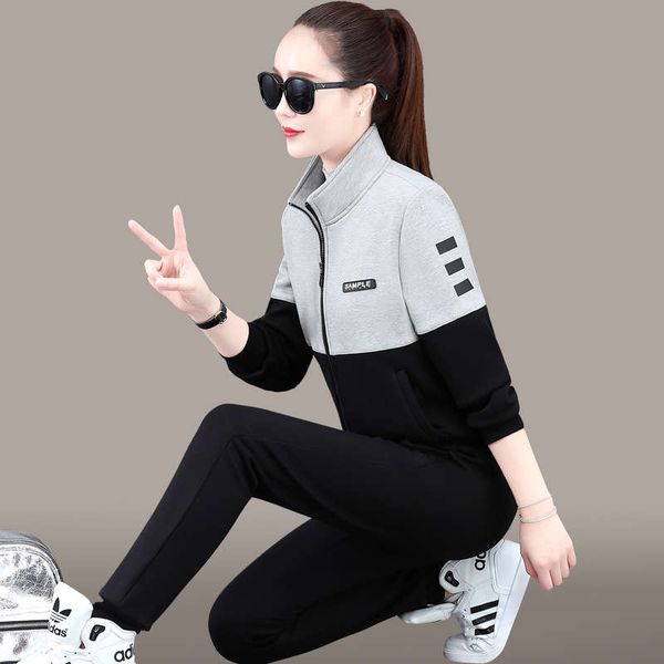 

plush and thickened sports suit women's winter 2020 new korean fashion warm cotton padded clothes leisure sweater two piece set, Gray