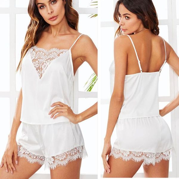 

2019 new women white black satin lingerie underwear babydoll nightwear sleepwear strap solid color lace set dropshipping1, Black;red