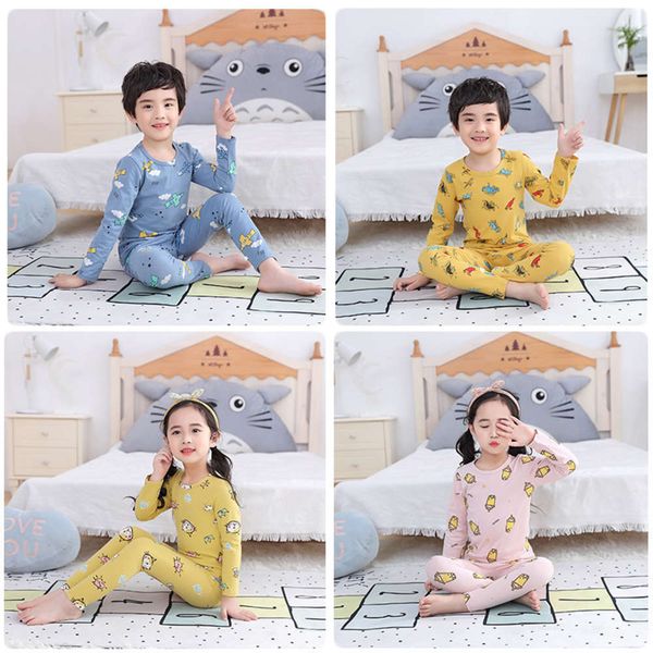 

cotton underwear set boys girls' cloth and autumn trousers children's long sve warm pajamas, Blue;red