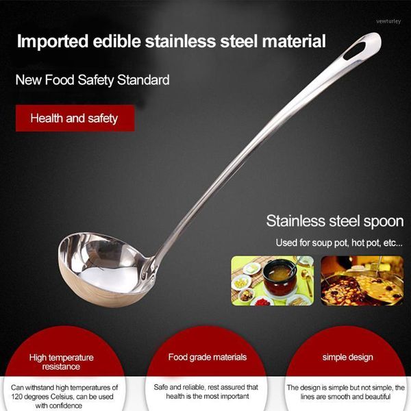 

spoons thick stainless steel ladle spoon long handle round rice kitchen cookware pot cooking tools1