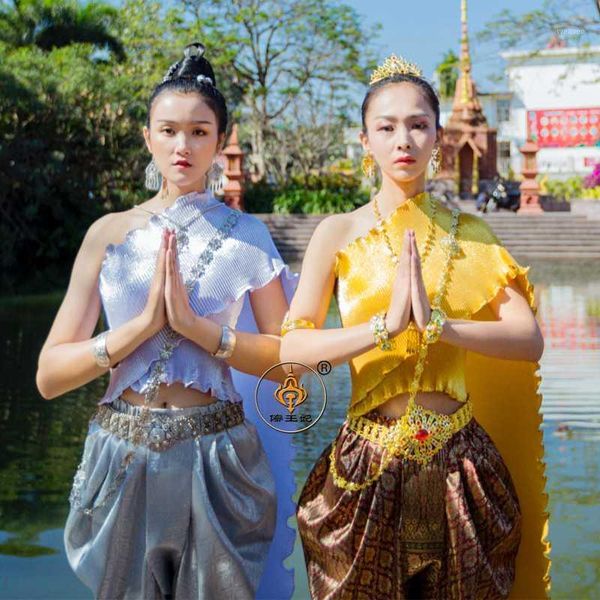 

thai dress dai shan ahom customes asian clothes ropa mujer pant trousers traditional clothing for women1, Red