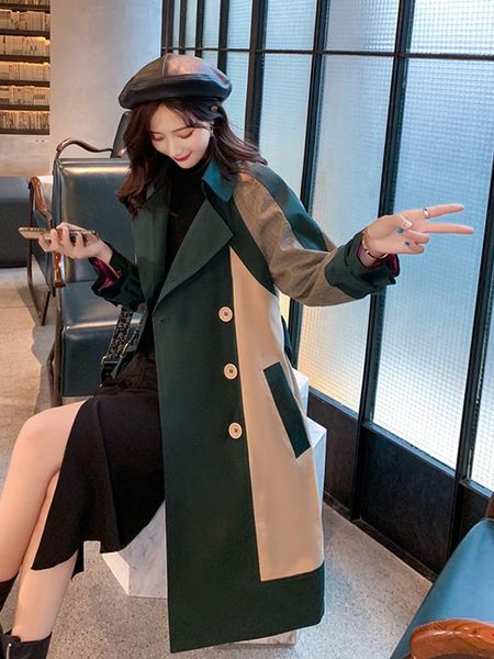 

2020 autumn new women's casual trench coat oversize double breasted vintage washed outwear loose clothing, Tan;black