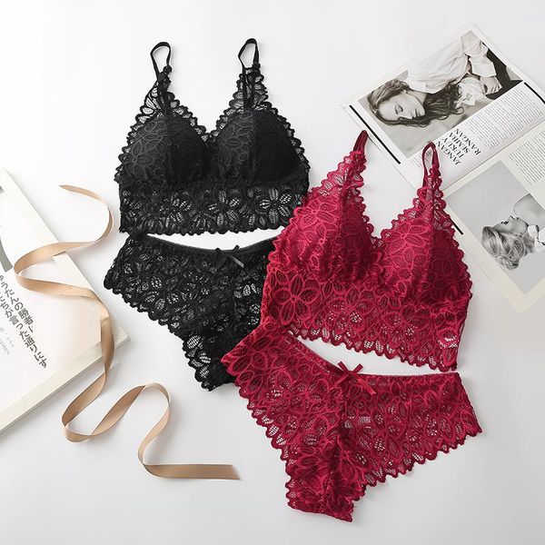 

women lace bra sets seamless underwear backless vest panties padded bralette ultrathin briefs female lingerie kg-327, Red;black