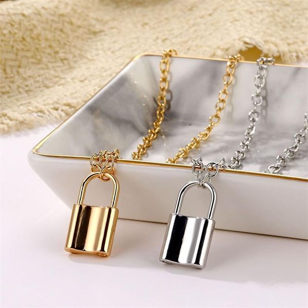 

pendant necklaces punk simple padlock necklace hiphop fashion lock for women gold/silver color chunky chain1