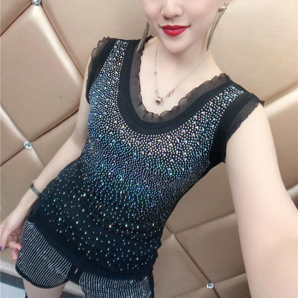 

summer women gemstones tanks femme shiny rhinestone camisole women slim body 1, White