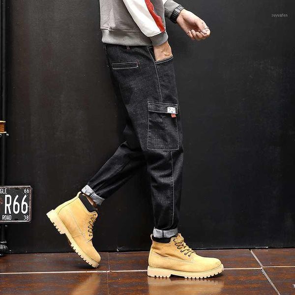 

jeans men's hip hop denim pants black harem jeans pockets solid male trousers plus size 28-38 40 42 #55071, Blue