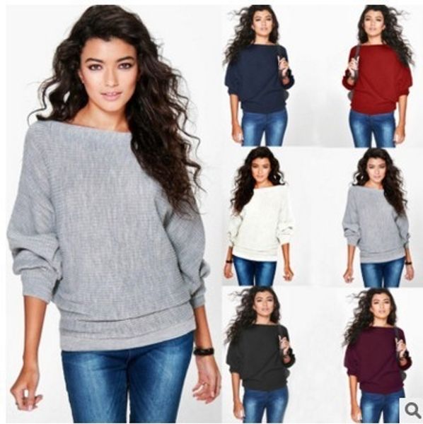 

exclusive women's solid color loose bat sleeve thread knitted bottoming shirt exclusive women's sweater sweaterfashion solid color, White;black