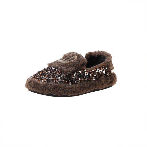 

Girls' hairy shoes 2020 winter new children' warm princess shoes, big children' baby cotton shoes and velvet peas shoes, Black;grey