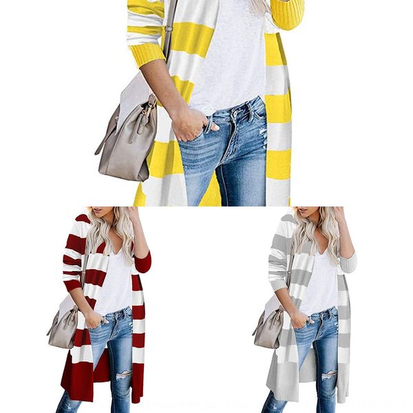 

новая осень 2020 контраст цвета вязаная полоса длинный кардиган женщин нью-осень 2020 цветовой контраст трикотаж трикотаж свитер вязаный сви, White;black