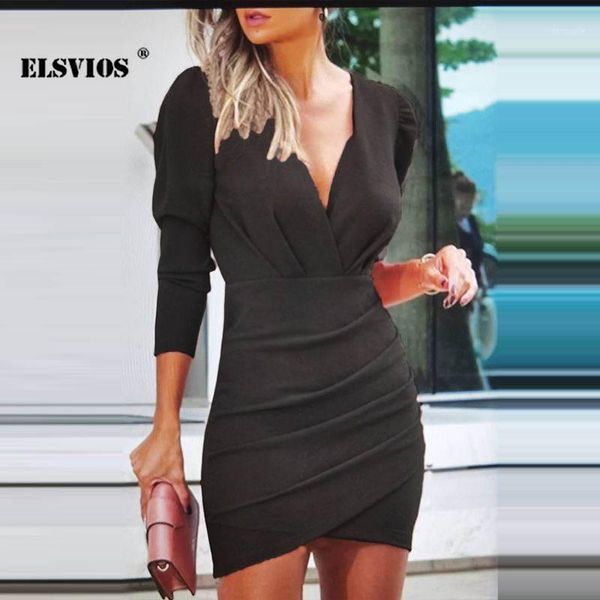 

nightclub v neck fashion women fall winter new dress elegant slim long sleeves solid color mini dress casual pullover1, Black;gray