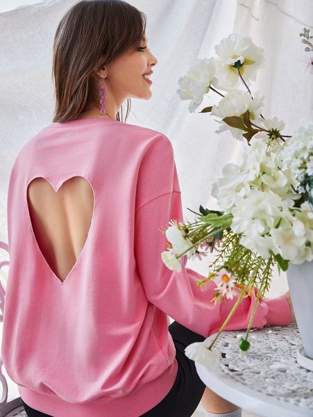 

heart cut-out back drop shoulder pullover t1av#, White;black