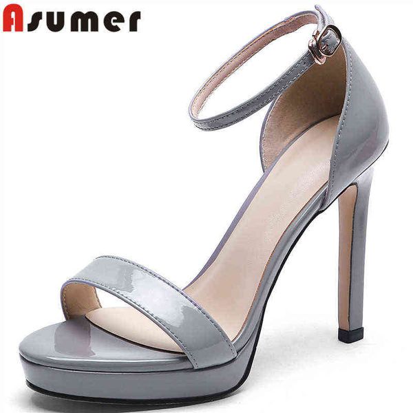 Sandalen ASUMER Einfache Echtes Leder Sandalen Frauen Extreme High Heels Plattform Schuhe Solide Sommer Damen Party Schuhe 220309