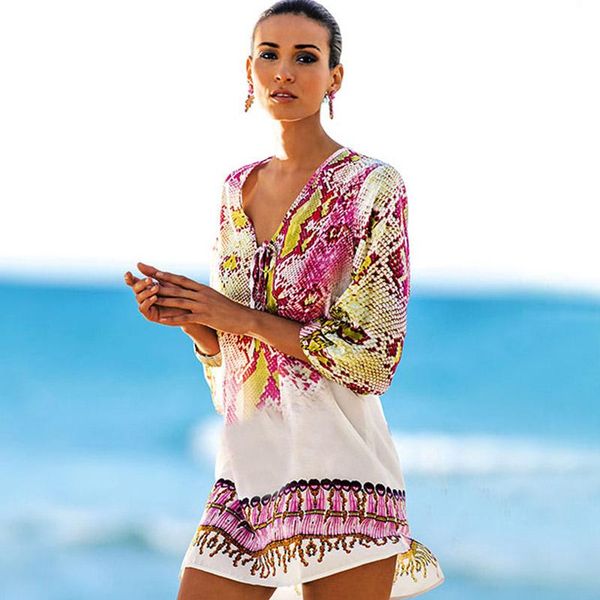 

bathing suit cover ups beach tunic beach cover up 2020 print serpentine chiffon up dress swimwear, White;black