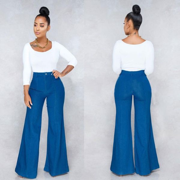 

fashion flare jeans woman denim trousers vintage women clothes 2019 fall high waist pants blue stretchy jeans mom1