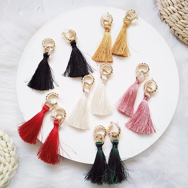 

dangle & chandelier ztech fashion bohemian long earrings 6 colors silk fabric gold color metal drop tassel for women 2021 jewelry, Silver