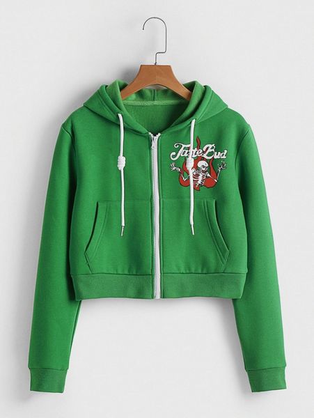 

zip up skeleton print thermal lined hoodie c8ht#, White;black