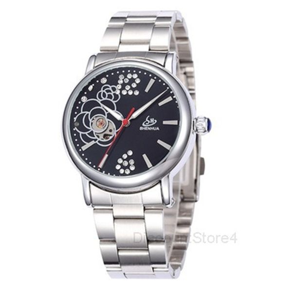 

popular shenhua women's fashion leisure high grade hollow out automatic mechanical watch, Slivery;brown