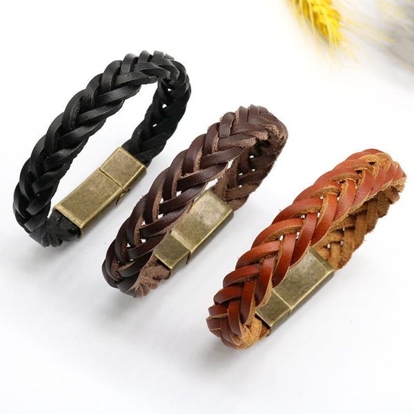 

charm bracelets braided leather for women 2021 fashion & bangles elegant magnet clasp wrap bracelet jewelry, Golden;silver