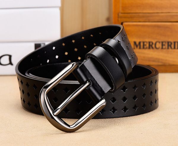 

new style ladies pin buckle belt multifunctional hollow leather ladies belt 3.3 cm wide fashion ladies belt, Black;brown