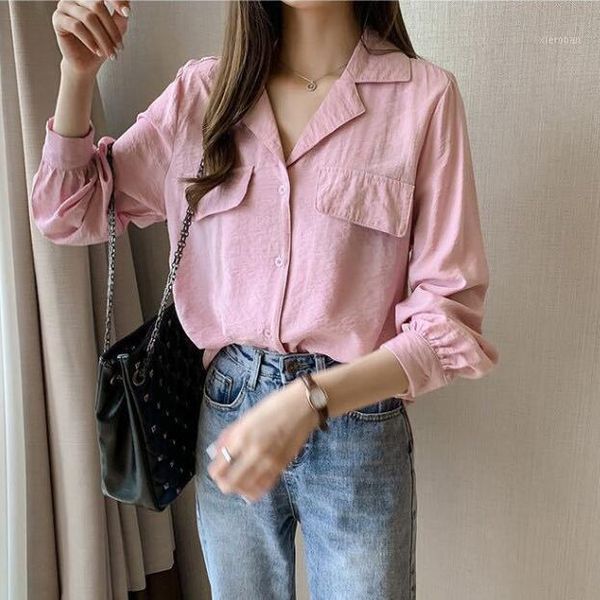 

summer new long sleeve turn down collar blouse shirts women elegant casual, White