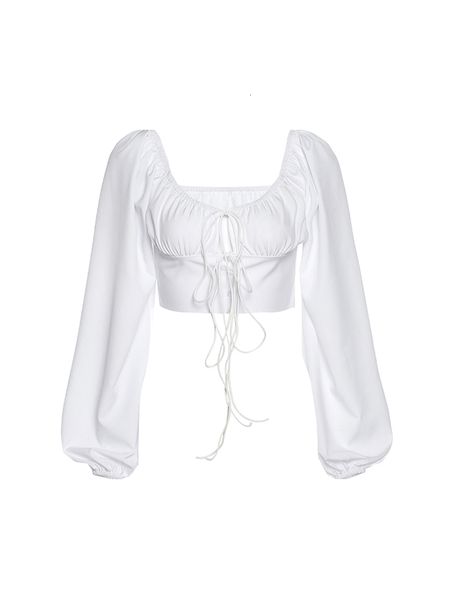

2021 new french fashionable of vintage white lantern short sleeve big shirt-neck girdles in the chest female exdj