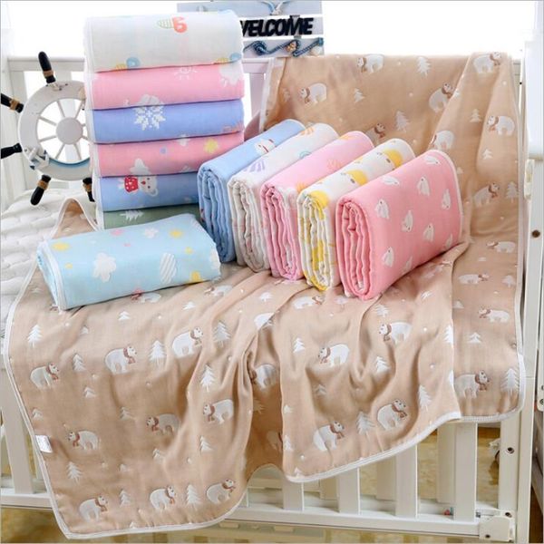 Муслин детские одеяла Детские 6 слоев марлевые хлопчатобумажные мягкие одеяло новорожденные Младенческое пелена для детей полотенце для ванны 110 * LJ201105