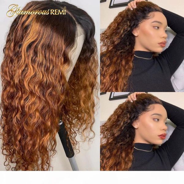 

ombre lace front wigs with baby hair deep wave 13x4 human hair wigs for woman remy density 150 natural hairline preplucked, Black;brown