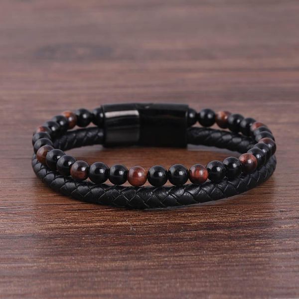 

link, chain 2021 6mm natural stone men bracelet black genuine leather magnetic buckle bangle male jewelry for birthday blessing gift