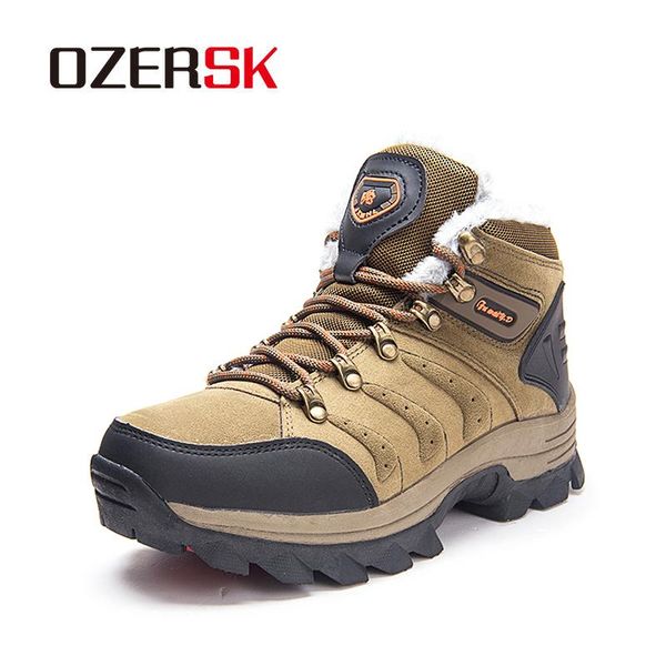 

boots ozersk brand 2021 autumn winter fur men warm snow fashion work shoes sneakers footwear walking outdoor ankle, Black
