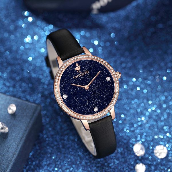 

Women's Diamond Watch with 64+3 Genuine Diamonds, Unique Blue Sand Stone Dial Wrist Watch for Women with Premium Full-Grain Leather Strip