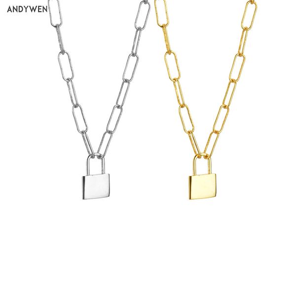 

andywen 925 sterling silver lock pendant long chain horoscope chain 45cm long chains rock punk fashion fine jewelry for women q0531