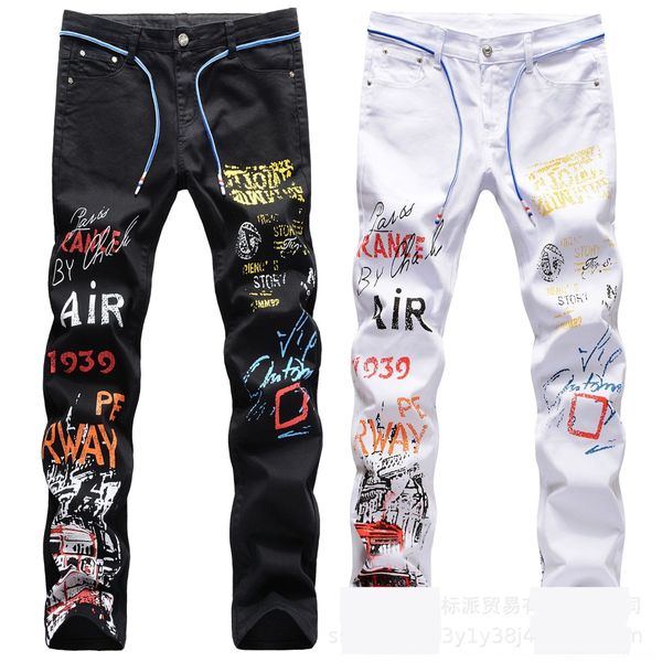 

pphgr elastic slim straight tube new men brand jeans jeanspants white jeansprint personalized jeans and fashion men long pants wwyys, Blue