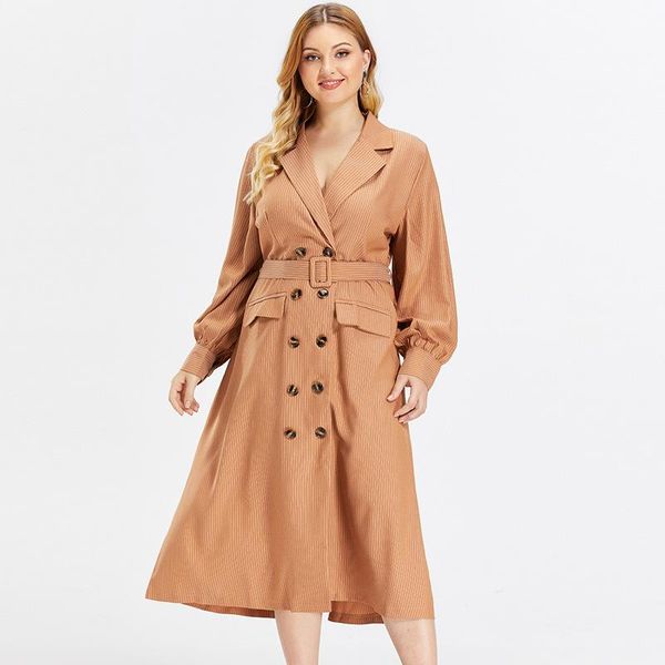 

new fashion 2021 fall autumn casual double breasted simple classic plus size long trench coat with belt chic female windbreaker, Tan;black