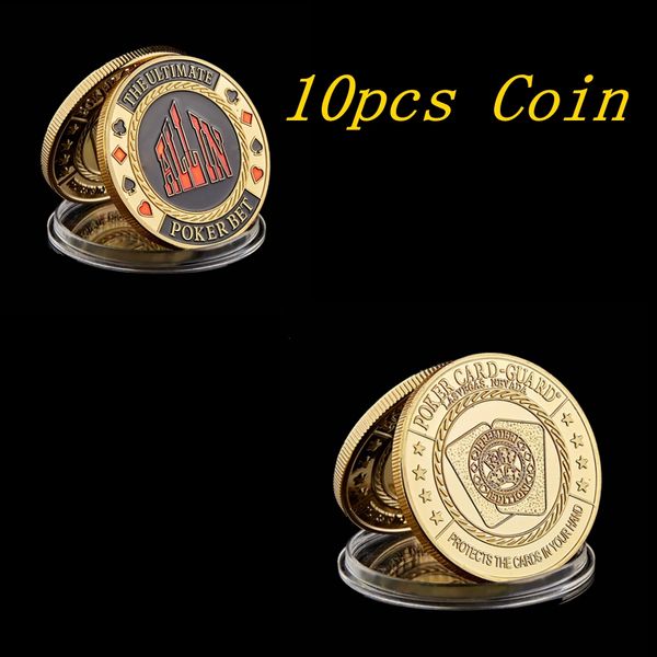 

10pcs challenge craft ultimate poker bet"all in" poker chip guard las vegas token coin collection with round case metal