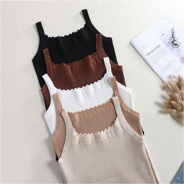 

new summer knit tank women girls camisole slash-neck sleeveless t shirt short female basic slim camis, White