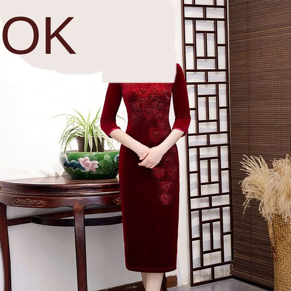 

new mother long fashion knitting elastic gold skirt cheongsam skirtvelvet cheongsam skirt in 2020 x9oxs, Black;gray