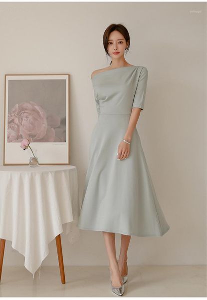 

simple party elegant slim elegant fashion dress summer dress slash1, White