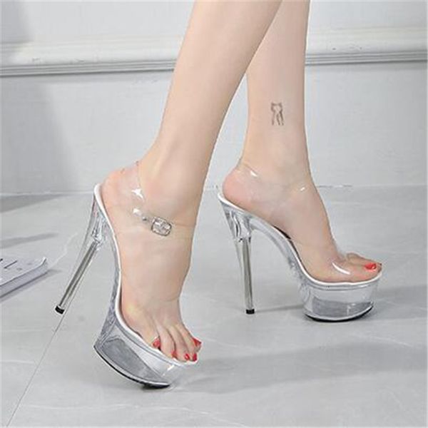 

2021 quality female model t bird station transparent crystal shoes 15 high fashion leaping centres open finger for women sandals jb8n, Black