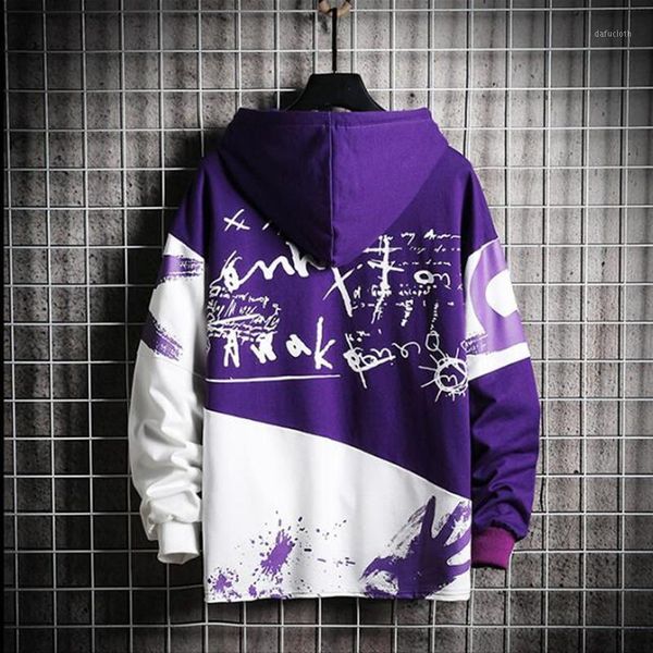 

men's hoodies men 2020 oversized patchwork graffiti harajuku japanese streetwear hip hop purple blue sweatshirt hoodie men1, Black