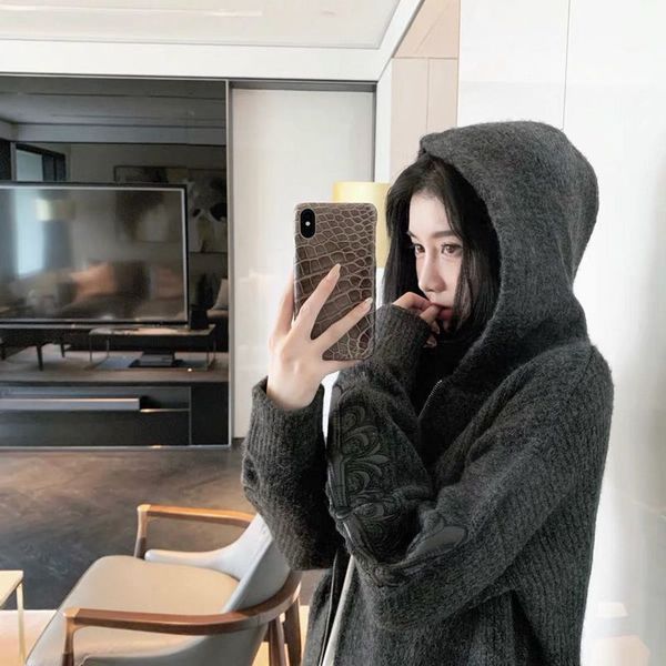 

крырский свитер жареный уличный топ женские 2020 гг. стиль bf вышитый сетчатый красный кросс вязаное пальто, Black