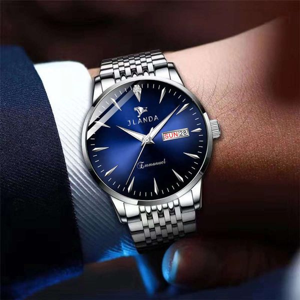 

stainless butterfly button strap steel leisure business double calendar night light waterproof mesh red same men's watch lcma, Slivery;brown