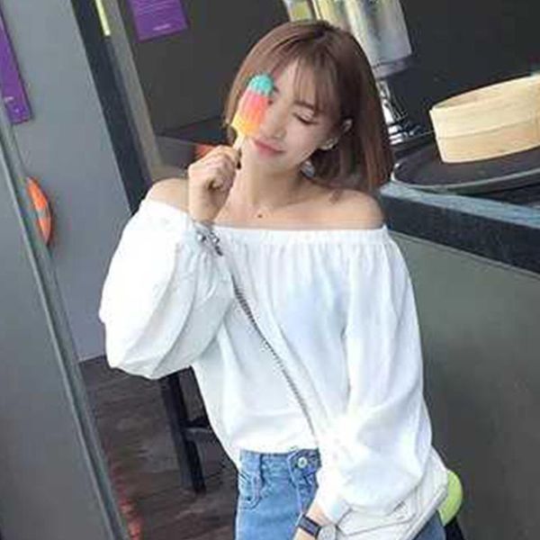

women's t-shirt office casual shopping soft off shoulder long sleeve solid summer home women, White