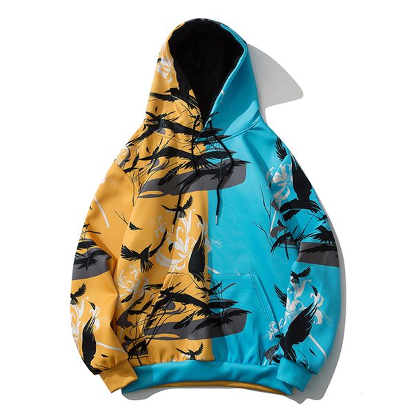 

2021 new men women color block patchwork thin pullover bird print hip hop streetwear oversize cotton harajuku hoodie swatshirt z7al, Black