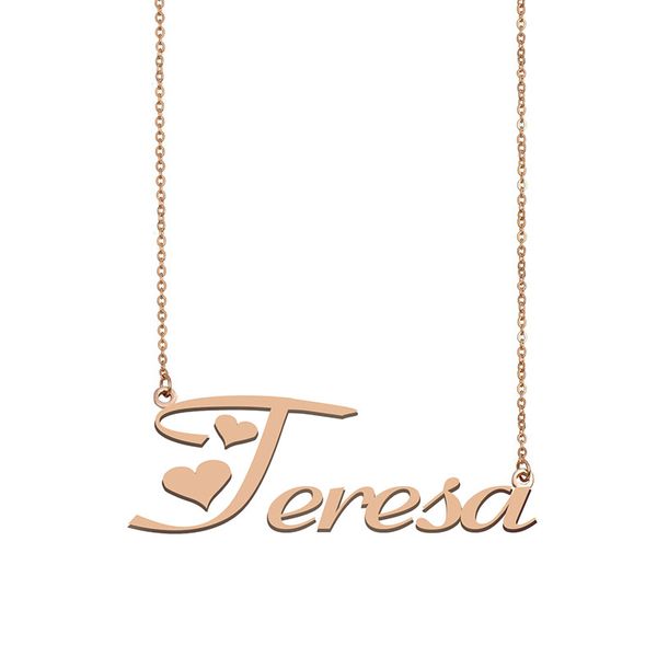 

teresa name necklace custom nameplate pendant for women girls birthday gift kids friends jewelry 18k gold plated stainless steel, Silver