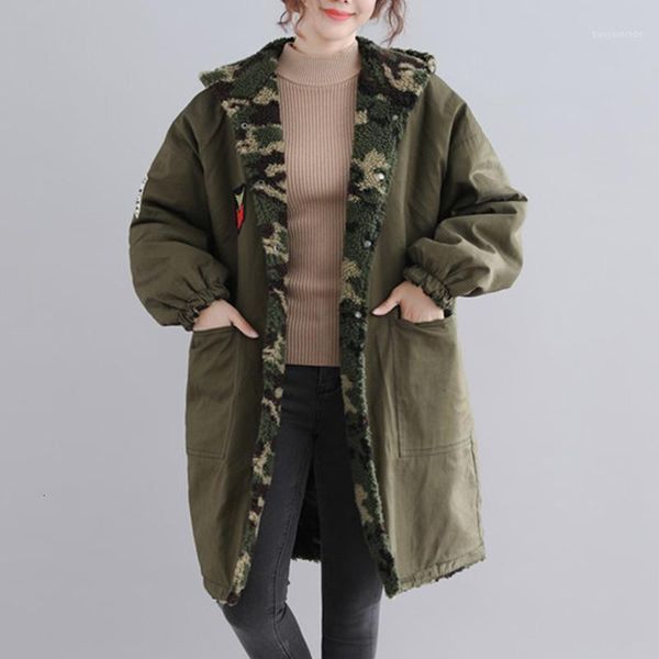 

women's trench coats xuxi women 2021 fashion winter large size loose female coat slim cotton linen hooded plus velvet thickening cardig, Tan;black