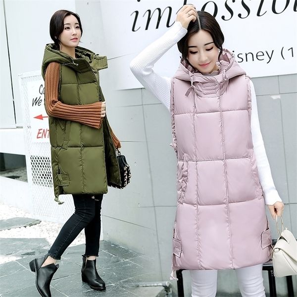 

bjcjwf new brand winter women's jacket windproof warm long cotton waistcoat casual sleeveless hooded femme coat veste 201031, Black;white