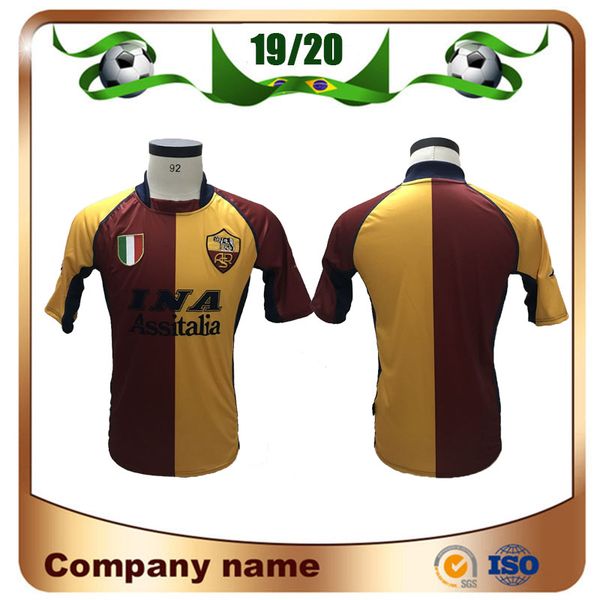 

2001/2002 года retro edition рим трикотажные изделия футбола 01/02 главная # 10 totti # 20 батистута # 9 монтелла футбол рубашка индивидуаль, Black;yellow