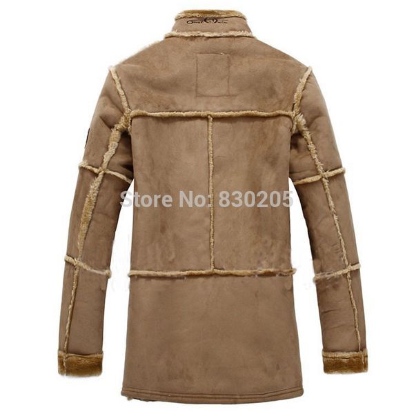 

2021 new fashion men brown big size fur lined coats winter faux leather jacket t91c, Black